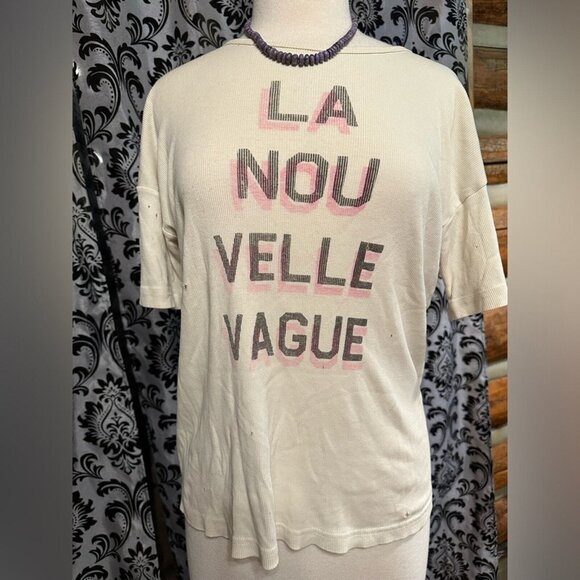 Fred Segal Originals "La Nouvelle Vague" Womens Ribbed Cream T-Shirt - Picture 1 of 7